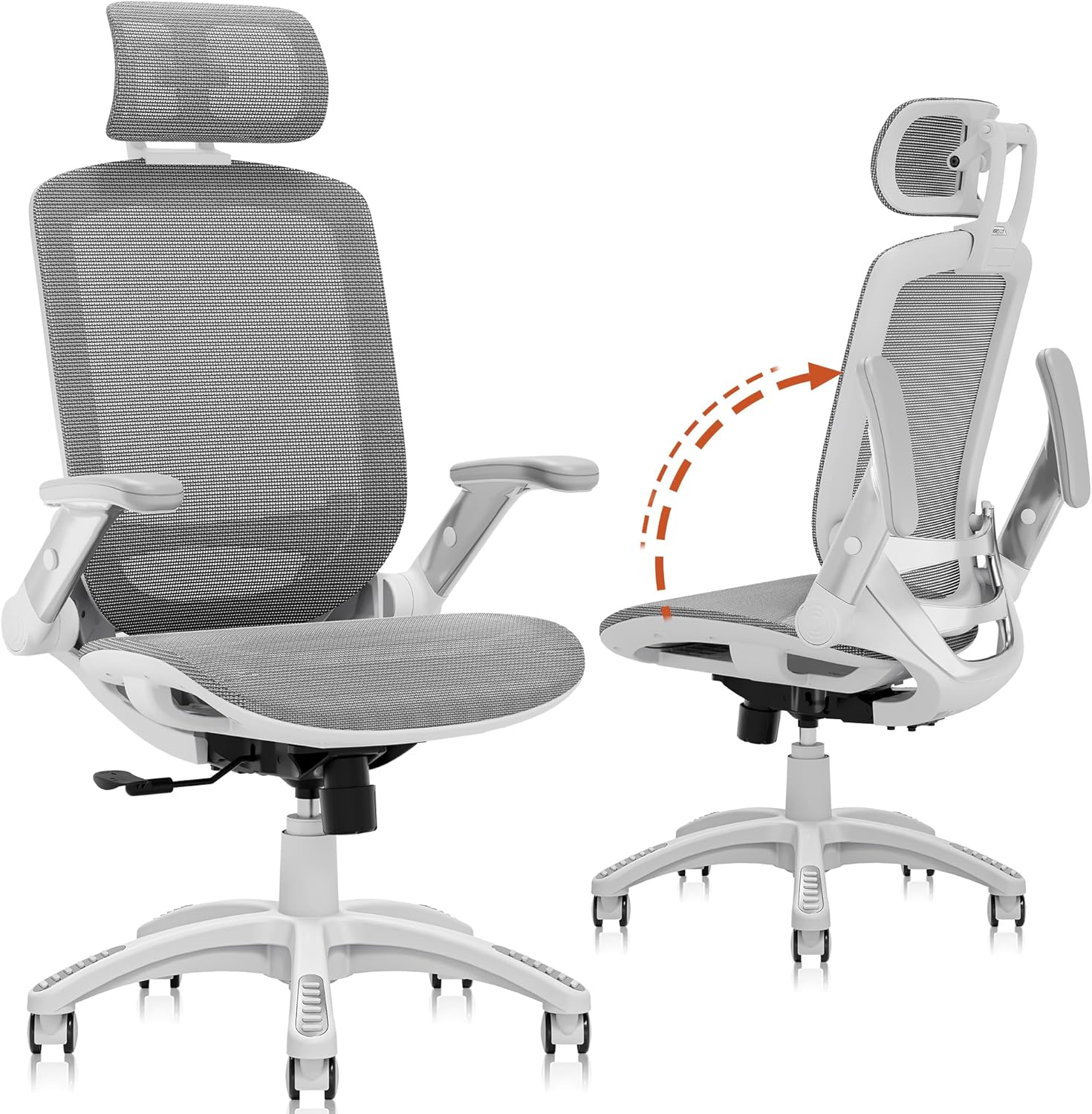 GABRYLLY Ergonomic Office Chair, High Back Home Desk Chair with Headrest, Flip-Up Arms, 90-120° Tilt Lock and Wide Cushion, Big and Tall Mesh Chairs for Man Woman, Black Task Chair