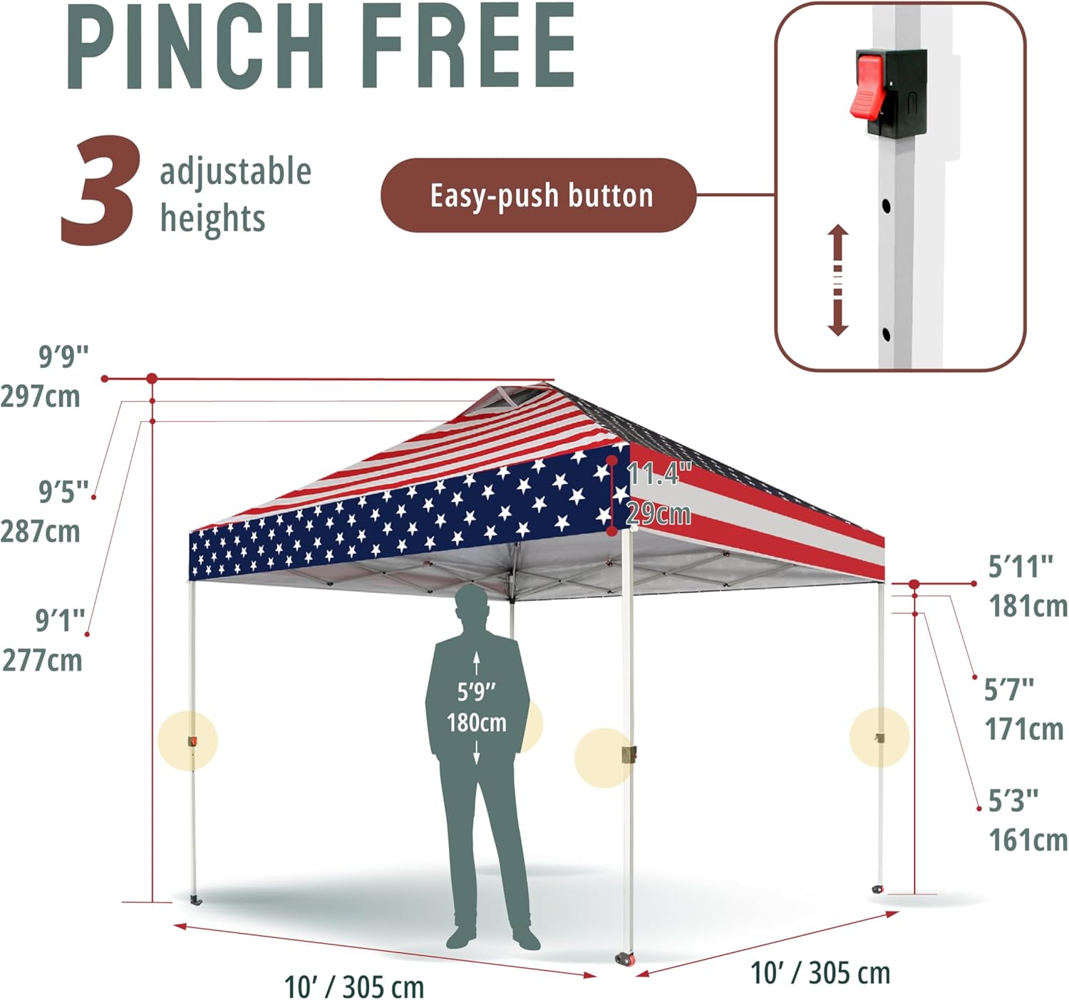 10x10 Pop-Up Awning - One-Click Installation Beach Tent - Outdoor Sunshade Silver Coated Top, 3 Heights and 4 Sand Pockets