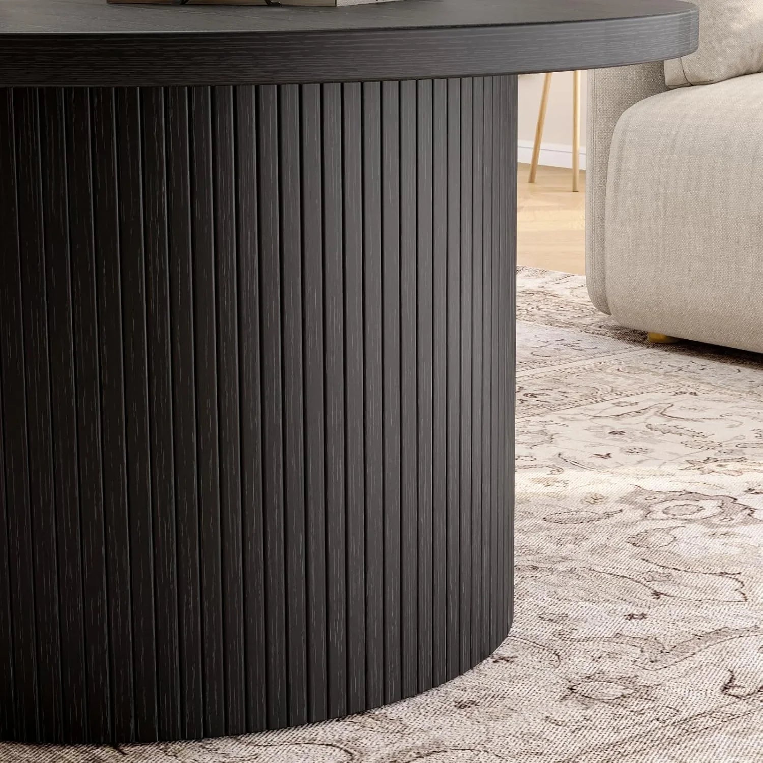 31.5 inch round coffee table living room roll-up coffee table mid-century modern wood coffee table
