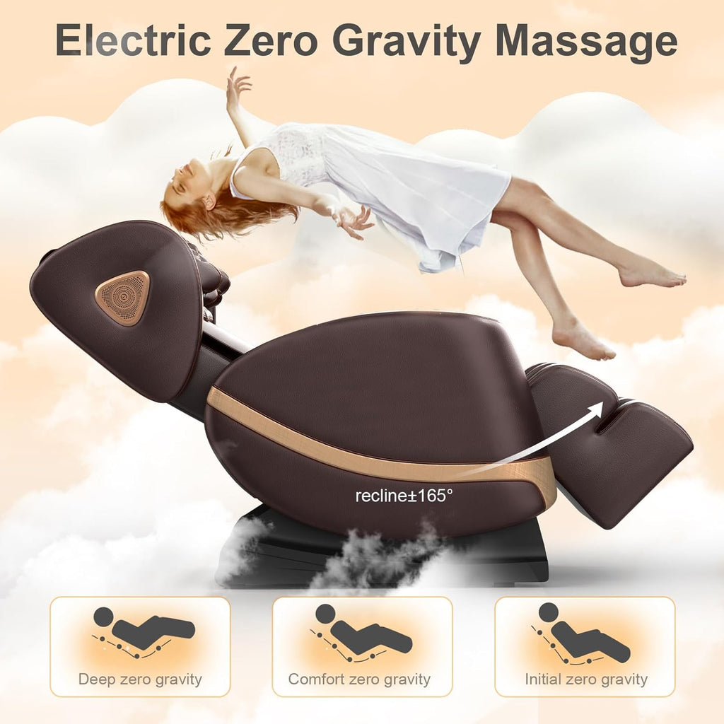 2025 Massage Chair Full Body, Zero Gravity Massage Chair with 10 Fix Rollers, Heating, Foot Massage, Auto Modes, Bluetooth Speaker, Touch Screen Controller (Black & Brown)