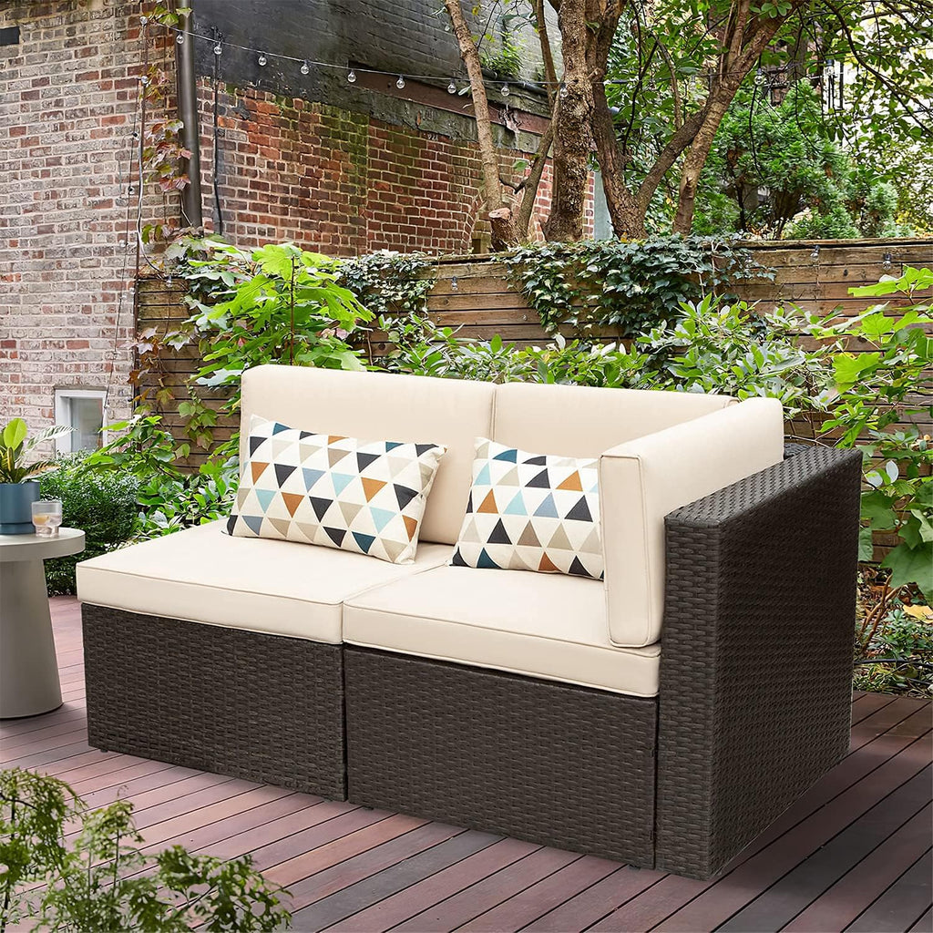 Devoko 5 Pieces Patio Furniture Sets All Weather Outdoor Sectional Patio Sofa Manual Weaving Wicker Rattan Patio Seating Sofas with Cushion and Glass Table(Beige)