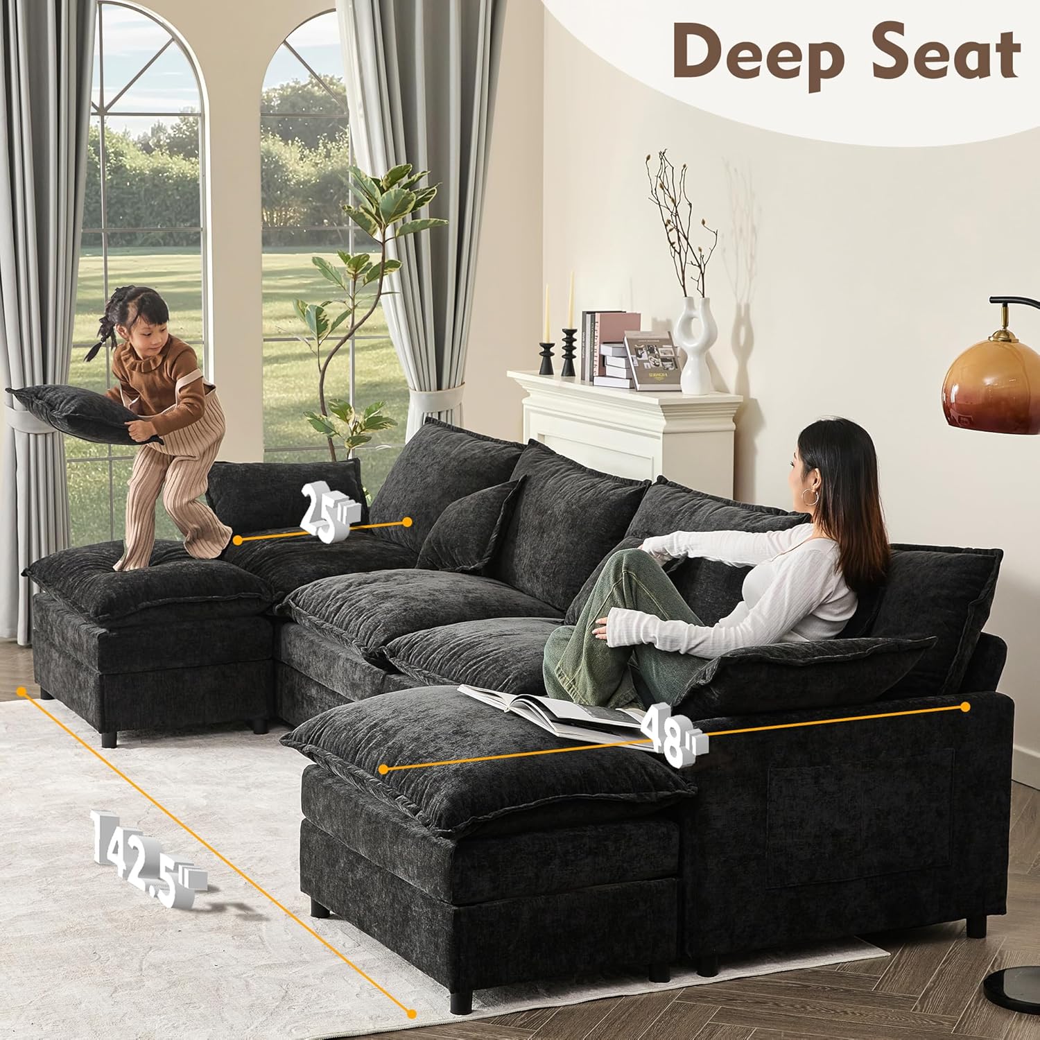 108" U-shaped sofa modular sofa Comfortable cloud sofa