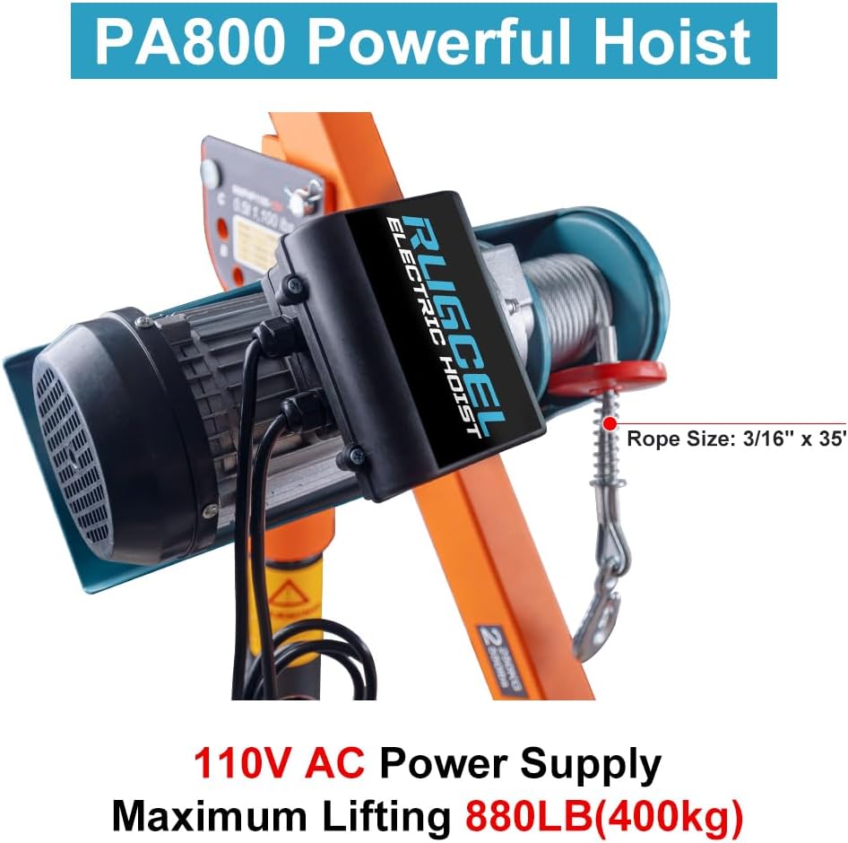 1100lb Folding Dismountable Household Hoist Truck Crane with Electric Hoist (110V) 880lb Pulling Force, Jib Cranes for Factory, Warehouse, Construction
