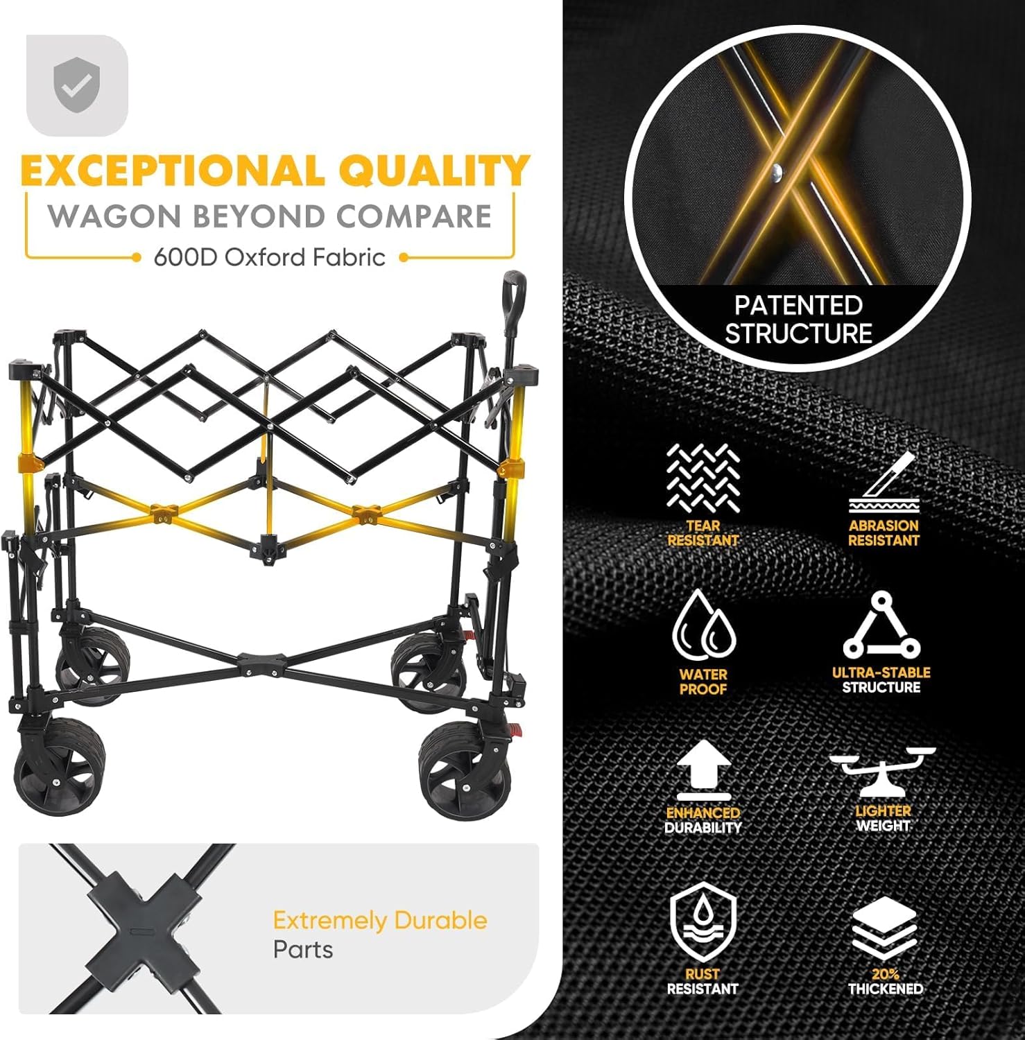 400L Large Capacity Folding Double Decker Wagon with Brakes, 50" Extra Long Extender Cart, 500lbs Heavy Duty Collapsible Wagons