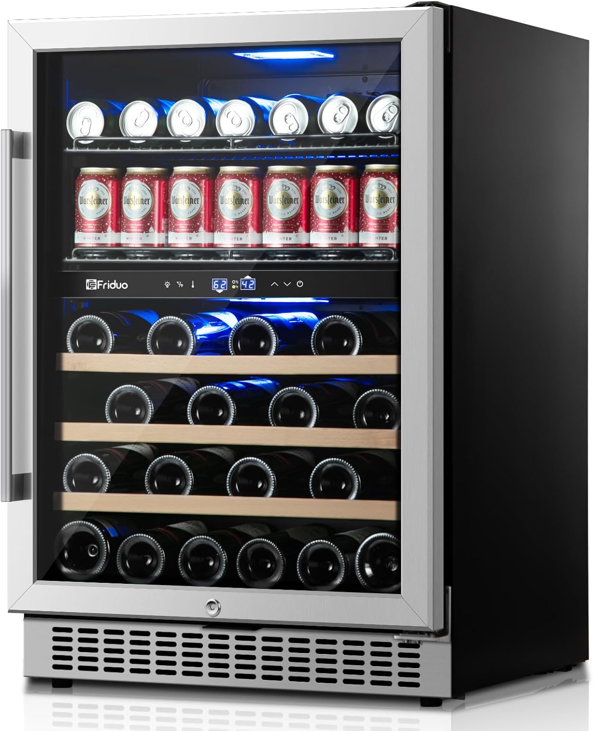 24 inch Dual Zone Beverage Refrigerator, 30 Bottles & 82 Cans Wine Fridge Built-in or Freestanding with Glass Door, Wine and Beverage Refrigerator Cooler for Kitchen Home Bar