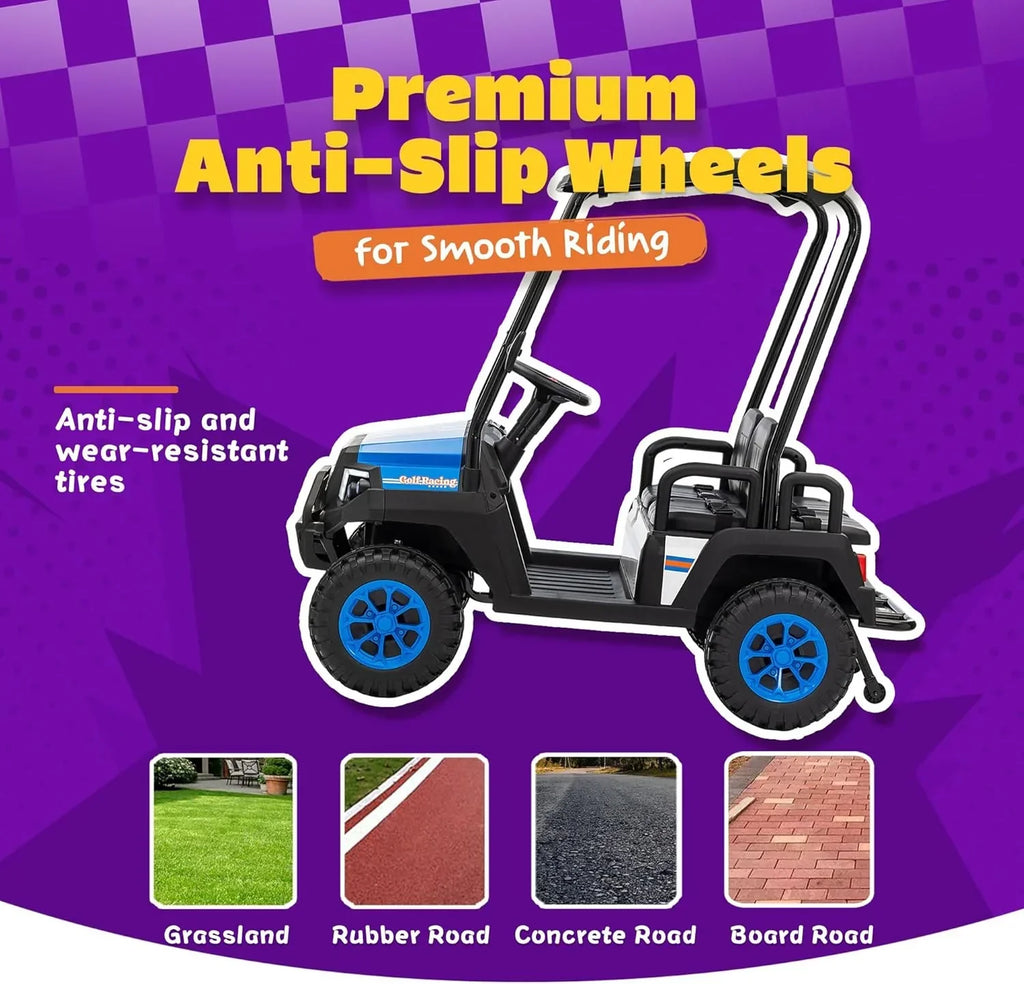 24V 7AH Childrens Golf Cart with Remote Control Removable Awning 4-Wheel Spring Suspension