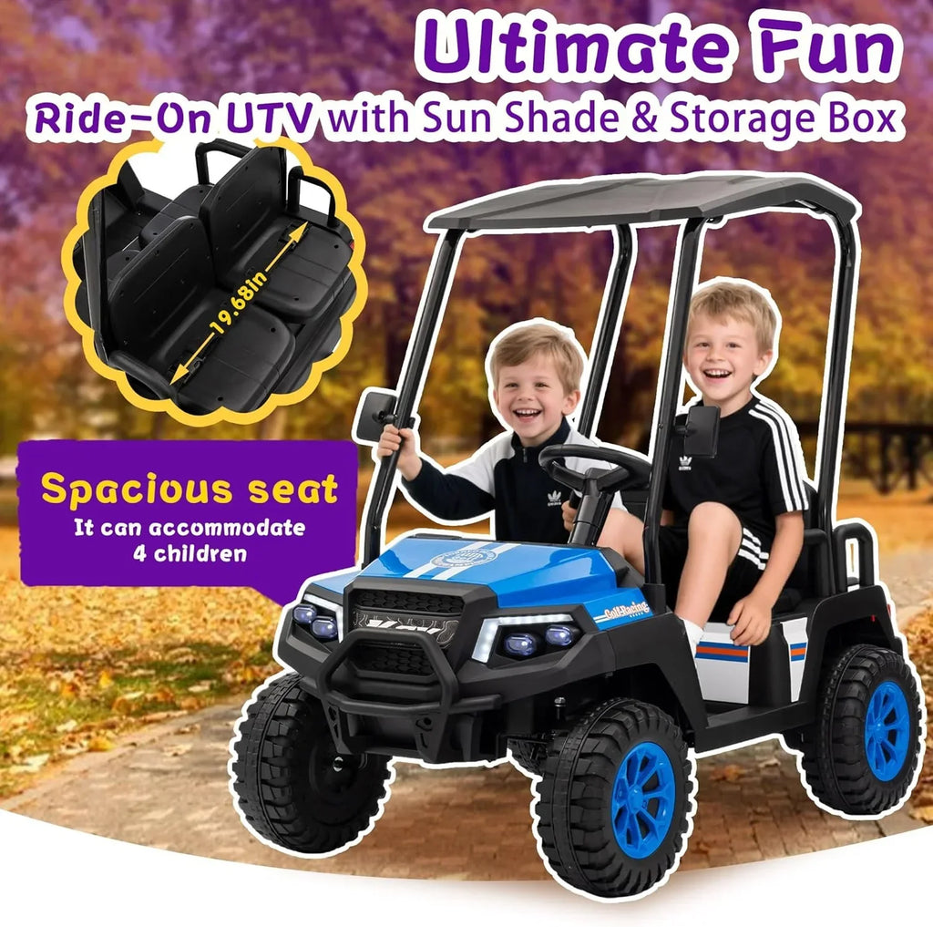 24V 7AH Childrens Golf Cart with Remote Control Removable Awning 4-Wheel Spring Suspension