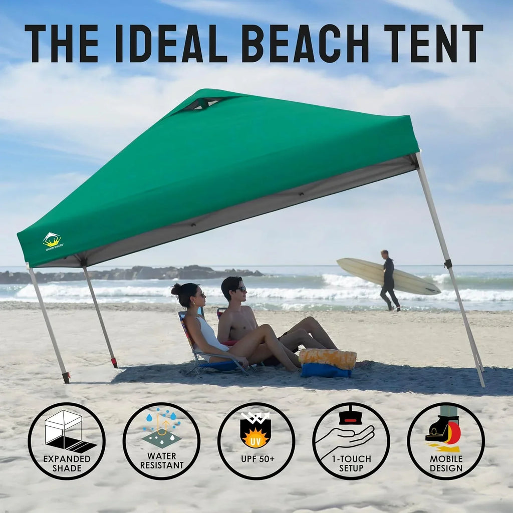 10x10 Pop-Up Awning One-Click Installation Beach Tent Outdoor Sunshade Silver Coated Top