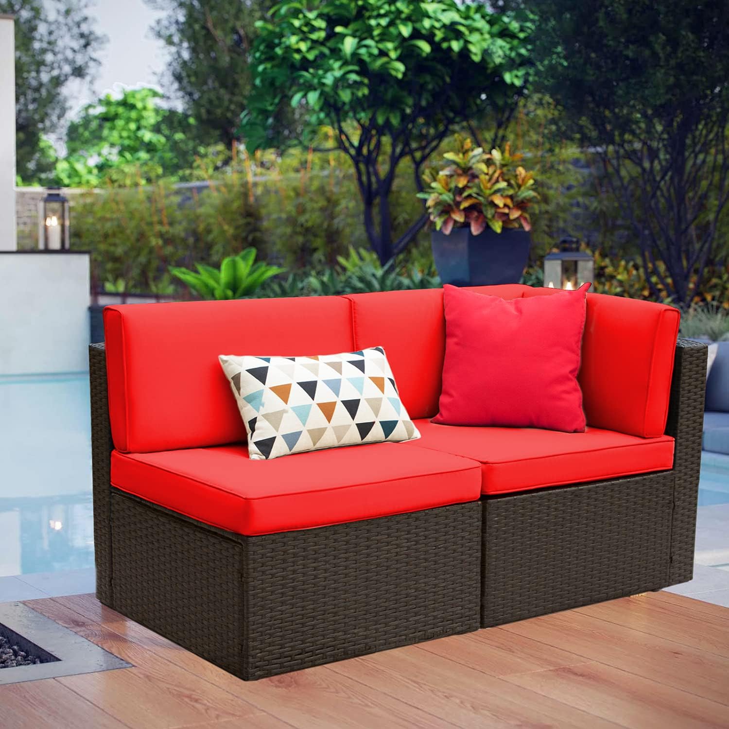 Devoko 5 Pieces Patio Furniture Sets All Weather Outdoor Sectional Patio Sofa Manual Weaving Wicker Rattan Patio Seating Sofas with Cushion and Glass Table(Beige)