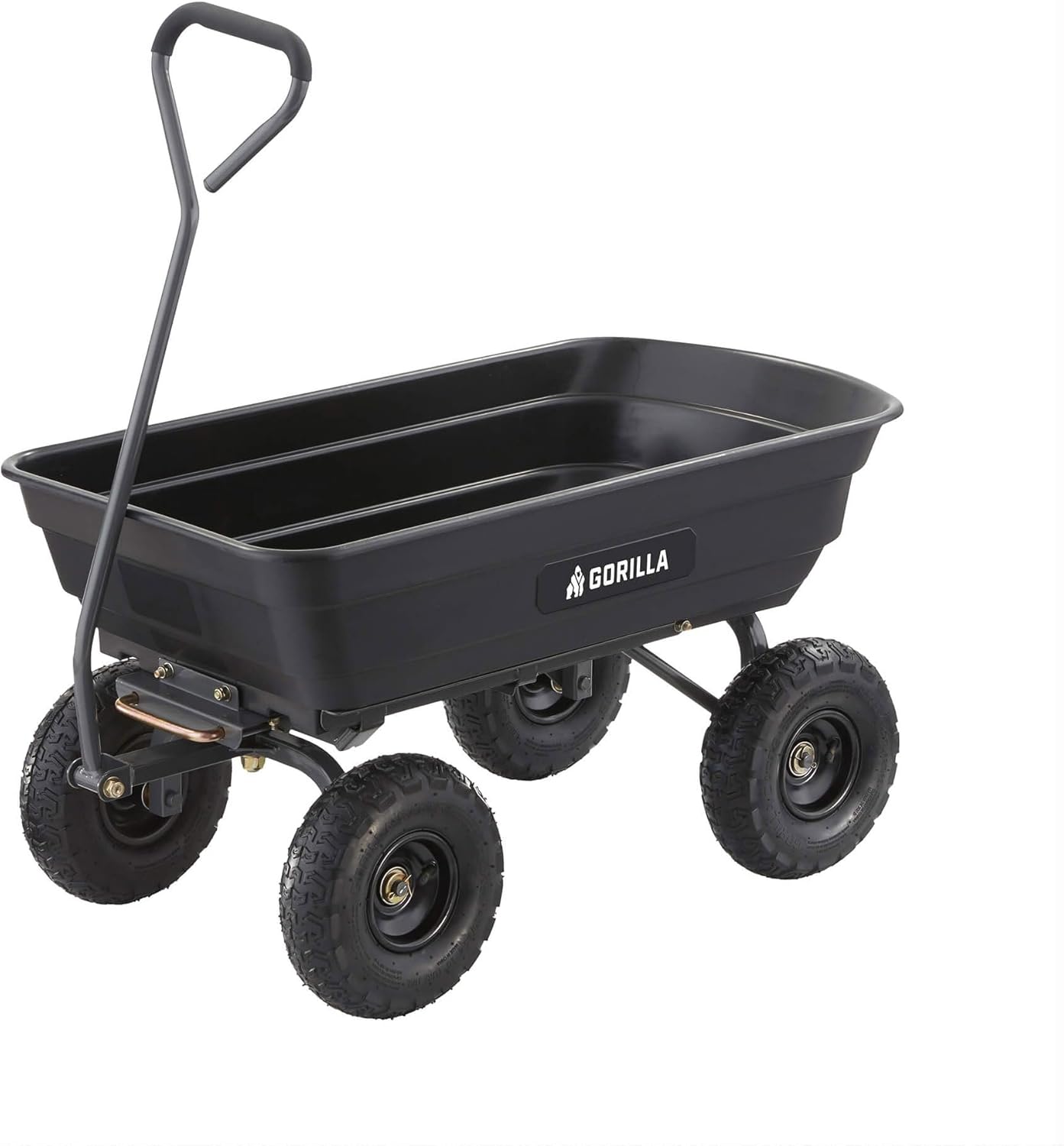 Heavy Duty Poly Utility Dump Wagon Garden Cart w/Pneumatic Tires, 6 Cu Ft - 1200 lb Capacity Outdoor Wheelbarrow for Yard, Landscaping & Gardening, Lawn Tractor or ATV Towable-Gorilla Carts