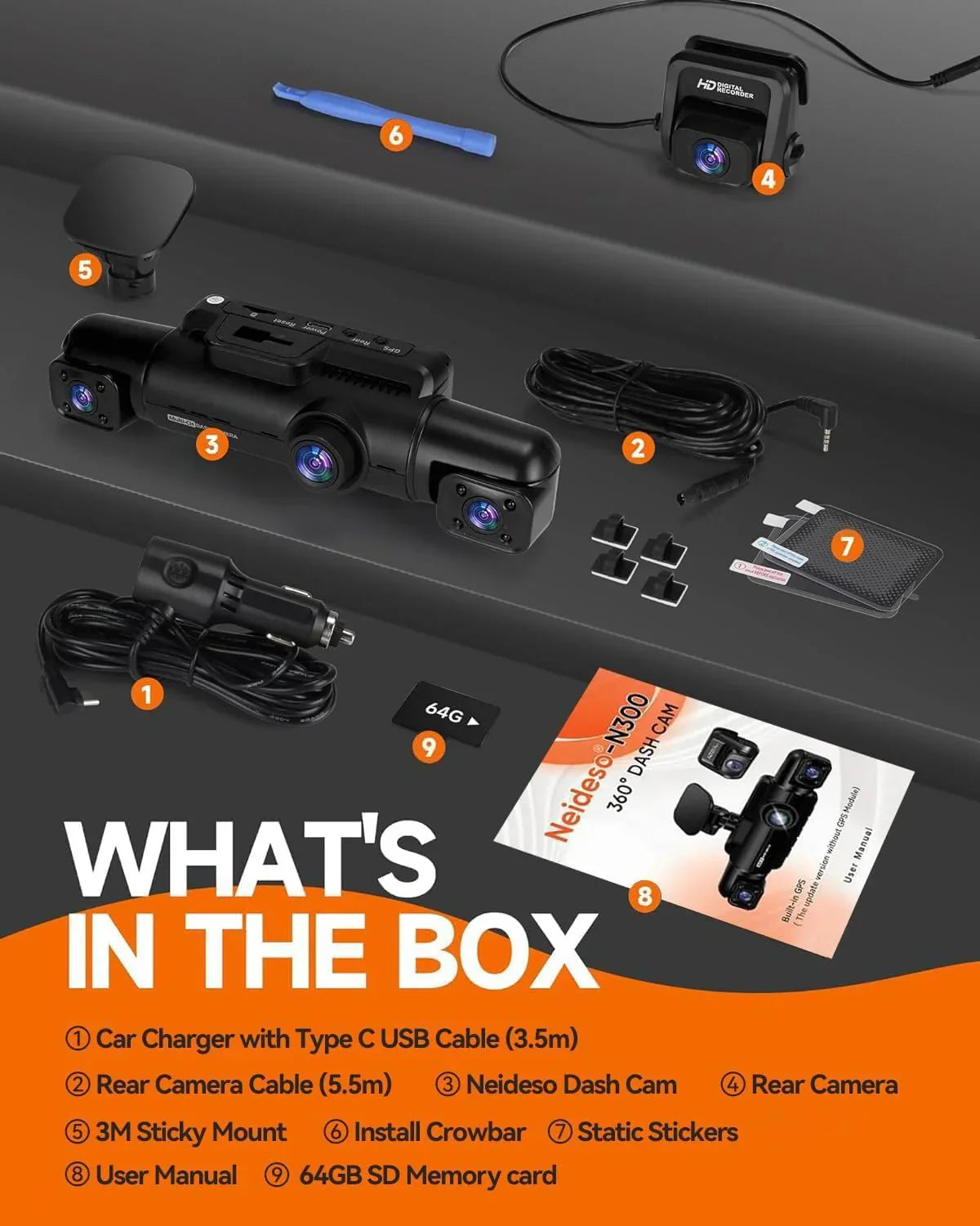 360æŽ?Dash Cam 4-Channel FHD 4*1080P Wi-Fi GPS Voice Control Car Camera Front 2K+1080P