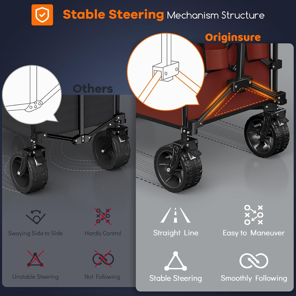 38" long foldable four-wheel stroller, foldable, 460 lb capacity, 220 liter heavy-duty folding beach stroller with large all-terrain tires