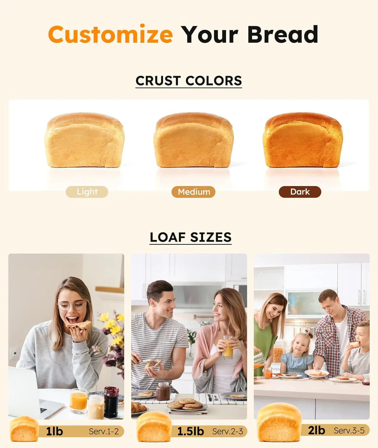2LB Bread Maker OSIPOTO 17-in-1 Automatic Stainless Steel Bread Maker