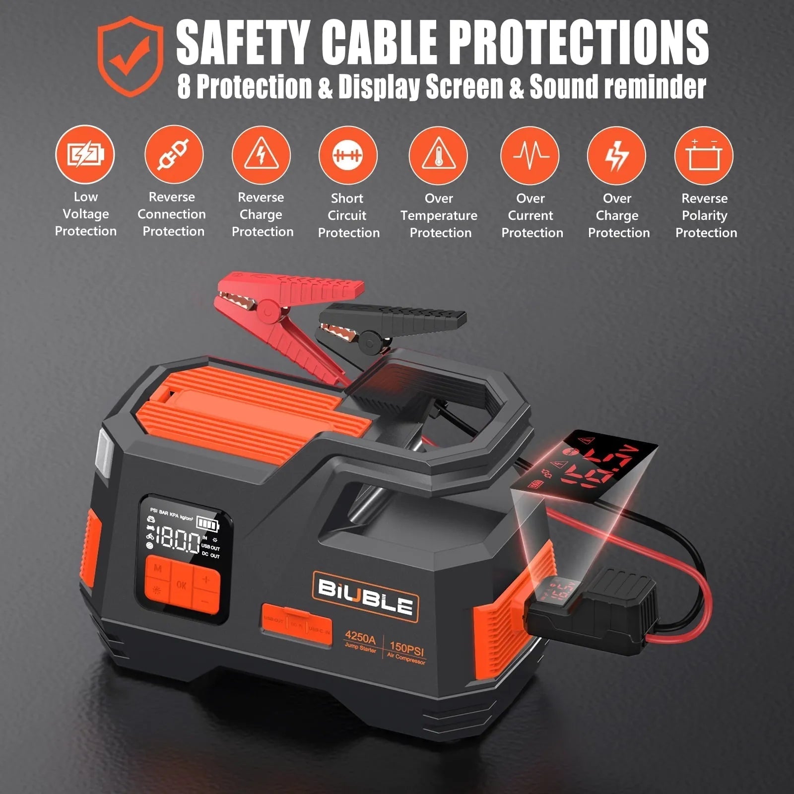 Car Jump Starter with Air Compressor, 4500A Peak 26800mAh 12V Auto with 150PSI Tire Inflator锛 up to All Gas or 10.0L Diesel Engine锛