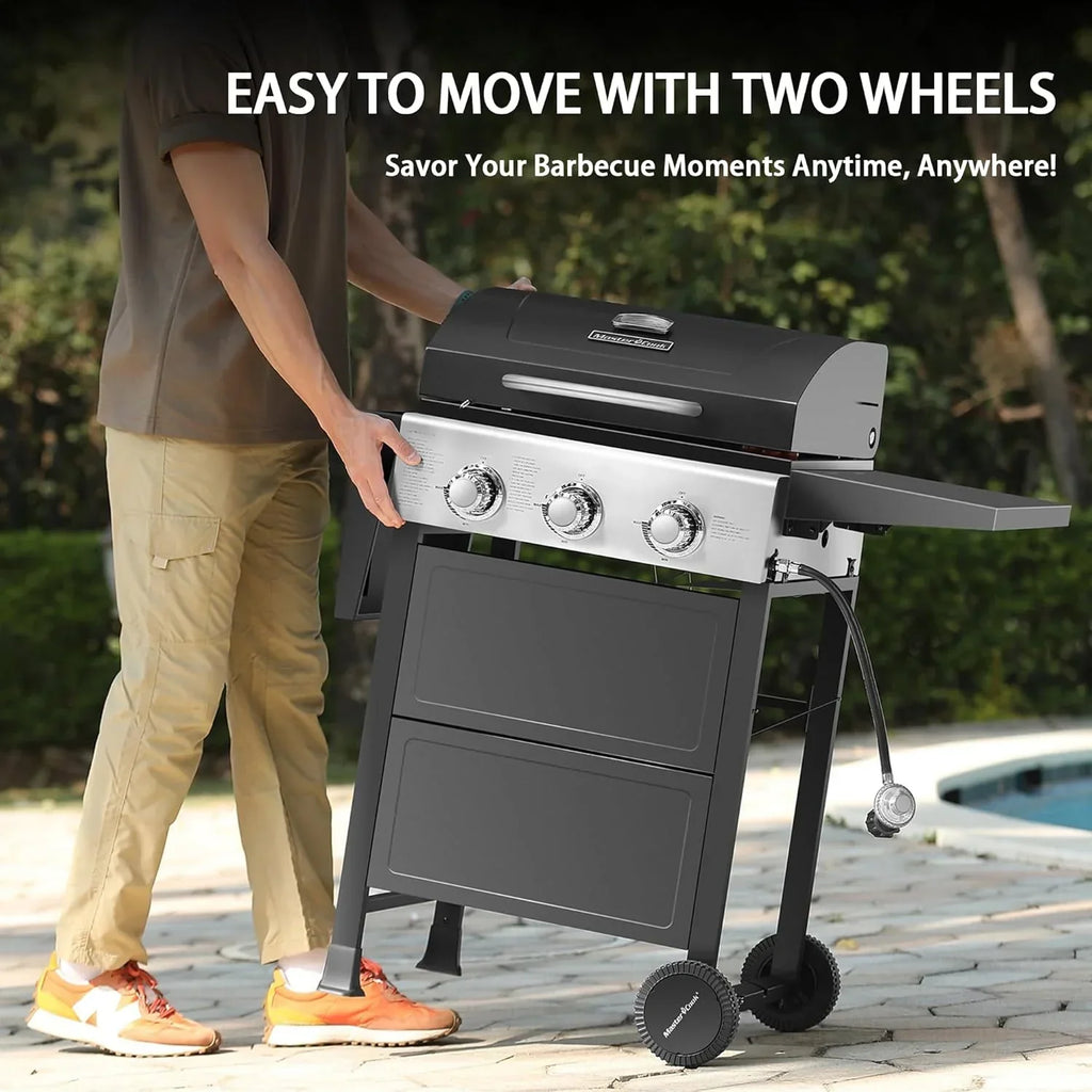 3 Burner BBQ Propane Gas Grill Stainless Steel 30,000 BTU Patio Garden Barbecue Grill