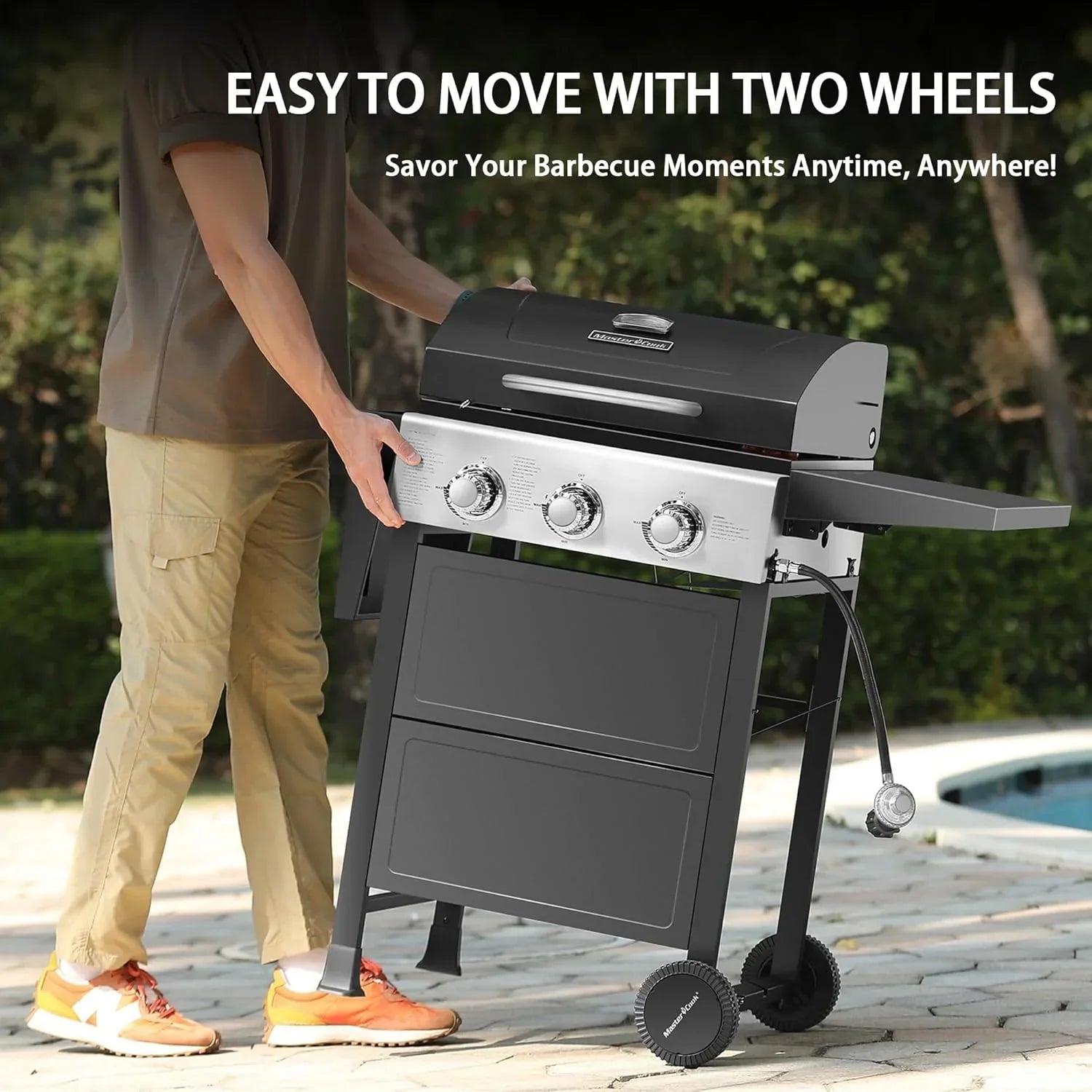 3 Burner BBQ Propane Gas Grill Stainless Steel 30,000 BTU Patio Garden Barbecue Grill