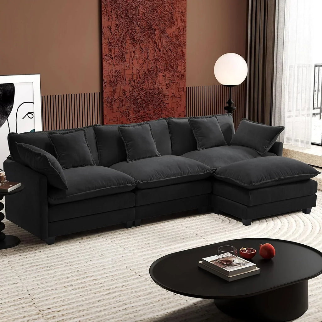 111.4 Inch L Shaped Modern Sofa Modular Cloud Sofa with Ottoman 4 Seater Chenille Deep Seat Sofa