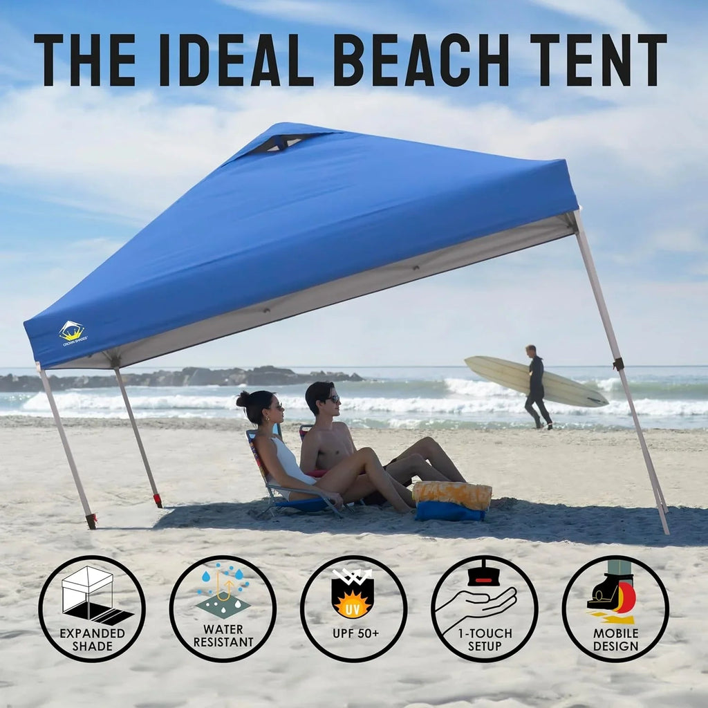 10x10 Pop-Up Awning One-Click Installation Beach Tent Outdoor Sunshade Silver Coated Top