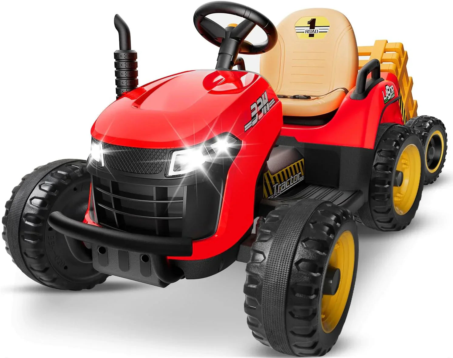 24V Ride On Tractor Tiltable Detachable Trailer 2x65W Motors EVA Tires Remote Control
