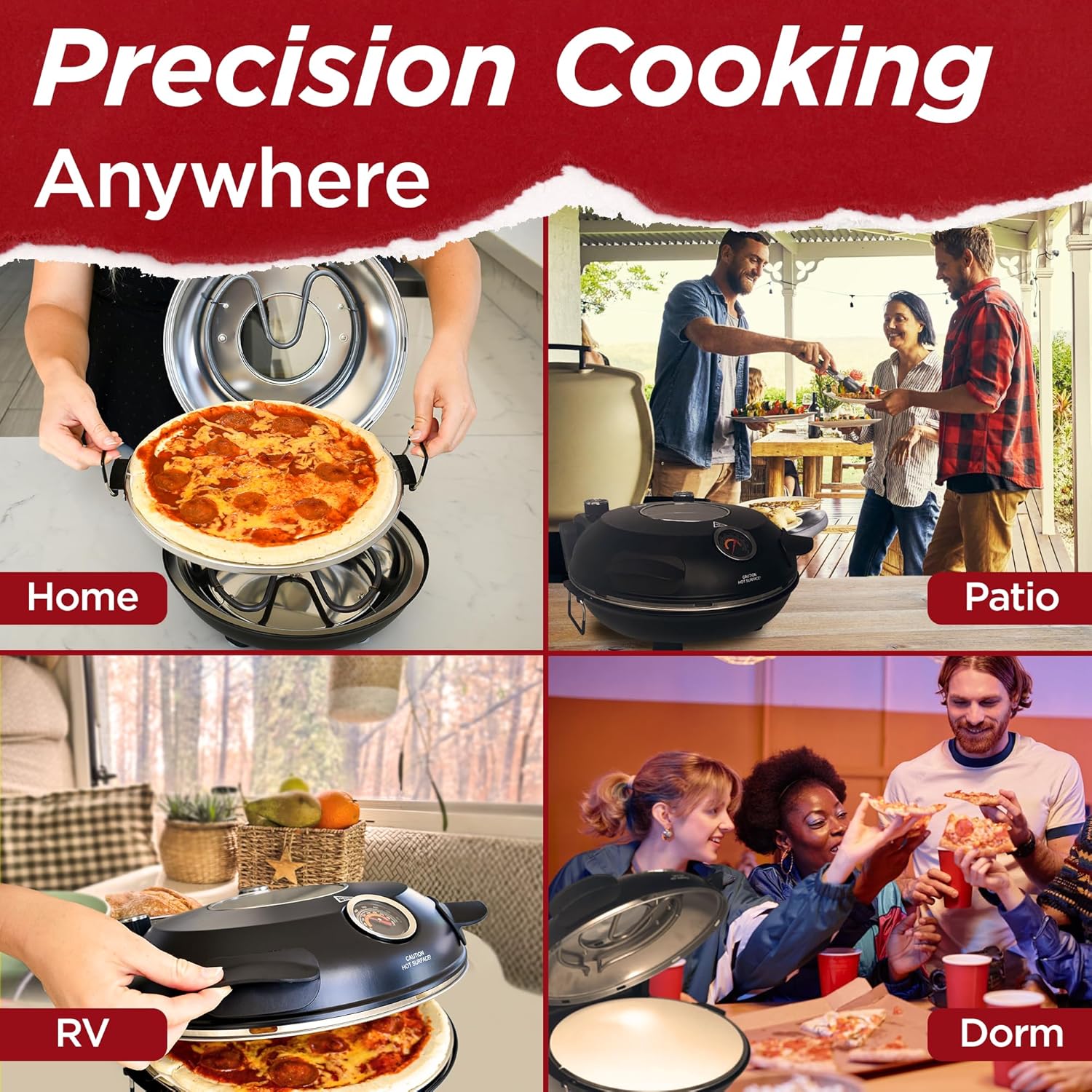 Electric Pizza Oven with Ceramic Stone, Viewing Window, Adjustable Heat Control, Timer and 1200W Baking Power, DIY Homemade Pizzeria, Large 12 Pie Capacity (Black)