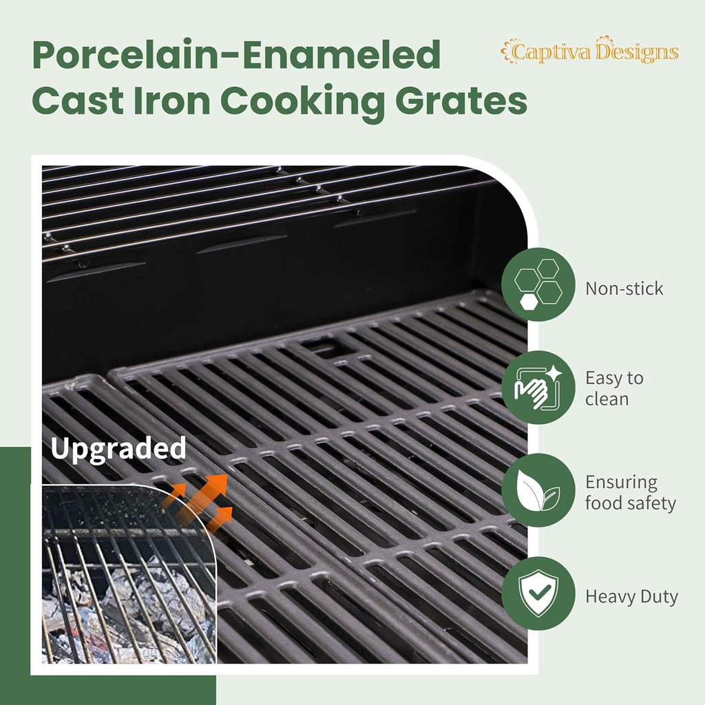Burner Propane Gas BBQ Grill with Side Burner & Porcelain-Enameled Cast Iron Grates, 42,000 BTU Output Stainless Steel Grill for Outdoor Cooking Kitchen and Patio Backyard Barbecue-Captiva