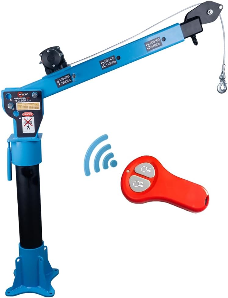 Pismire Winch Versatile 0.5T Folding Truck-Mounted Bed Crane Hoist Lift Pickup with Electric Winch 3500 lb 12V, Painted Steel 1100 lb Pickup 360掳 Swivel Base