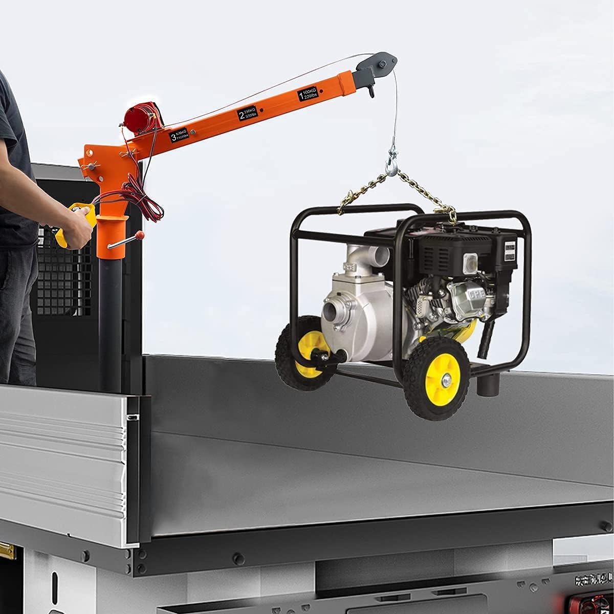 Pismire Winch Versatile 0.5T Folding Truck-Mounted Bed Crane Hoist Lift Pickup with Electric Winch 3500 lb 12V, Painted Steel 1100 lb Pickup 360掳 Swivel Base