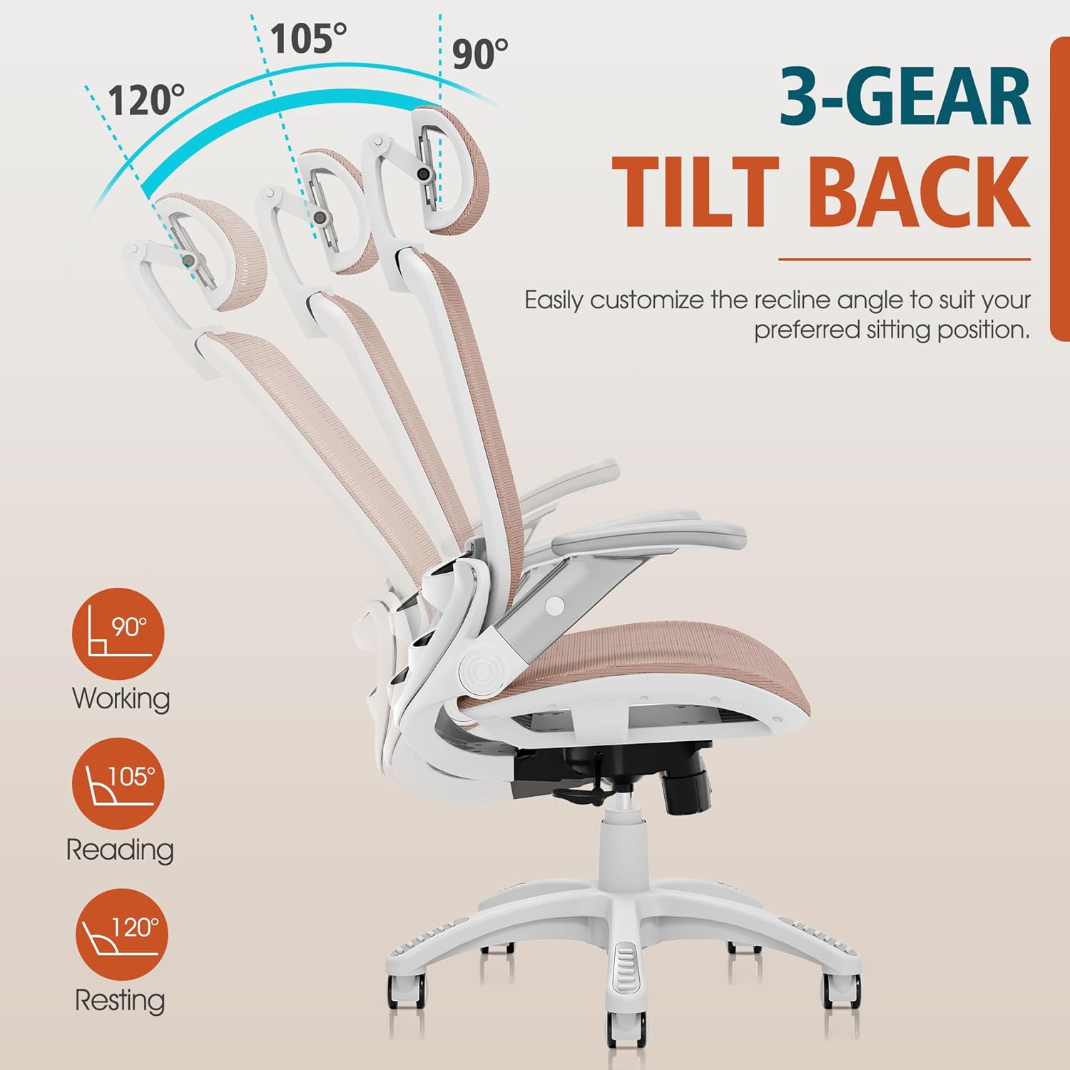 GABRYLLY Ergonomic Office Chair, High Back Home Desk Chair with Headrest, Flip-Up Arms, 90-120° Tilt Lock and Wide Cushion, Big and Tall Mesh Chairs for Man Woman, Black Task Chair