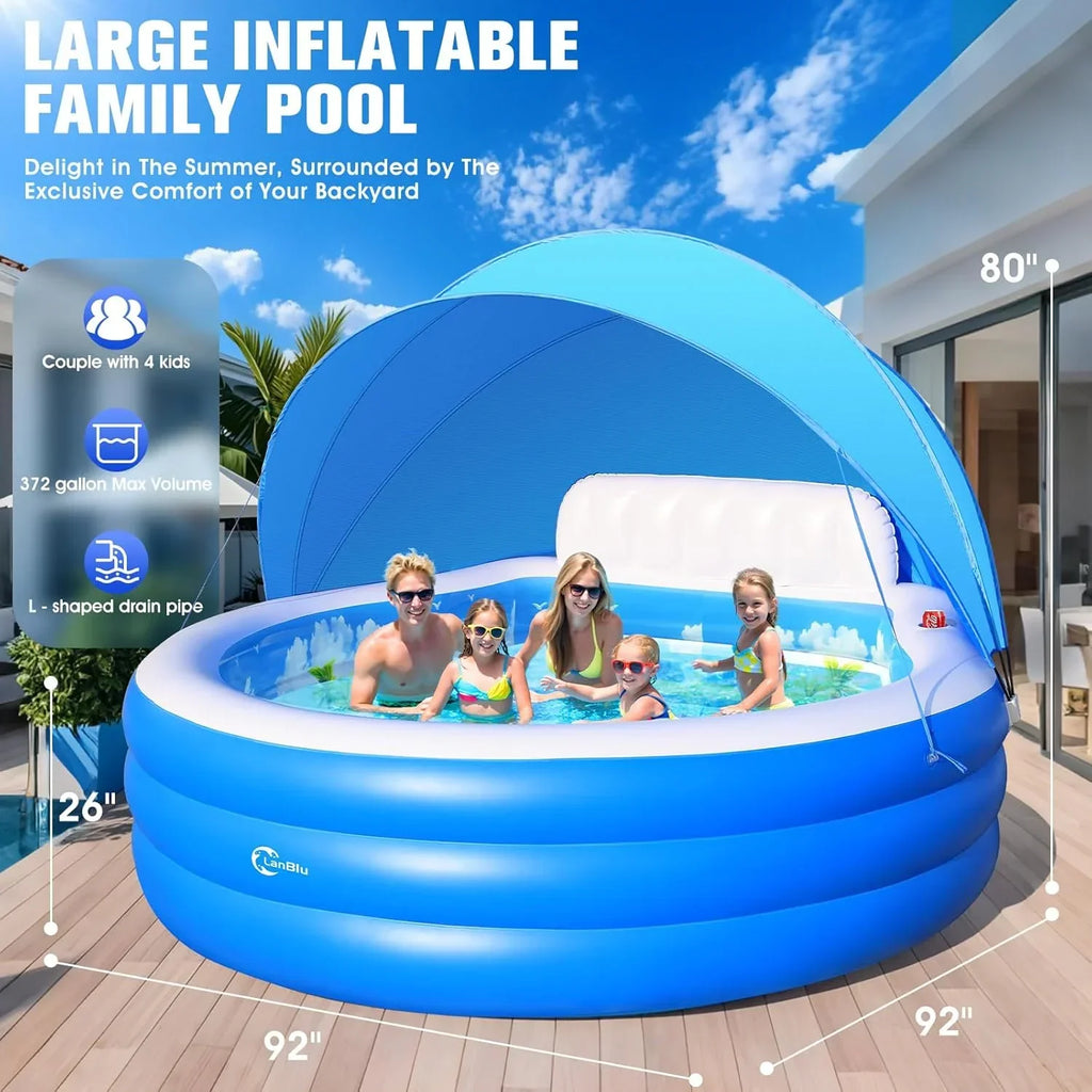 2025 Upgraded Inflatable Pool with Canopy Inflatable Family Lounge Pool Round Blow Up Pool