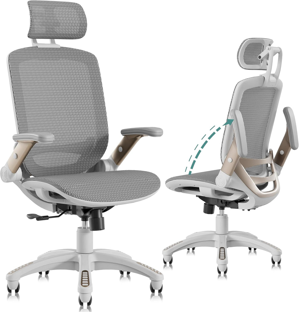 GABRYLLY Ergonomic Office Chair, High Back Home Desk Chair with Headrest, Flip-Up Arms, 90-120° Tilt Lock and Wide Cushion, Big and Tall Mesh Chairs for Man Woman, Black Task Chair