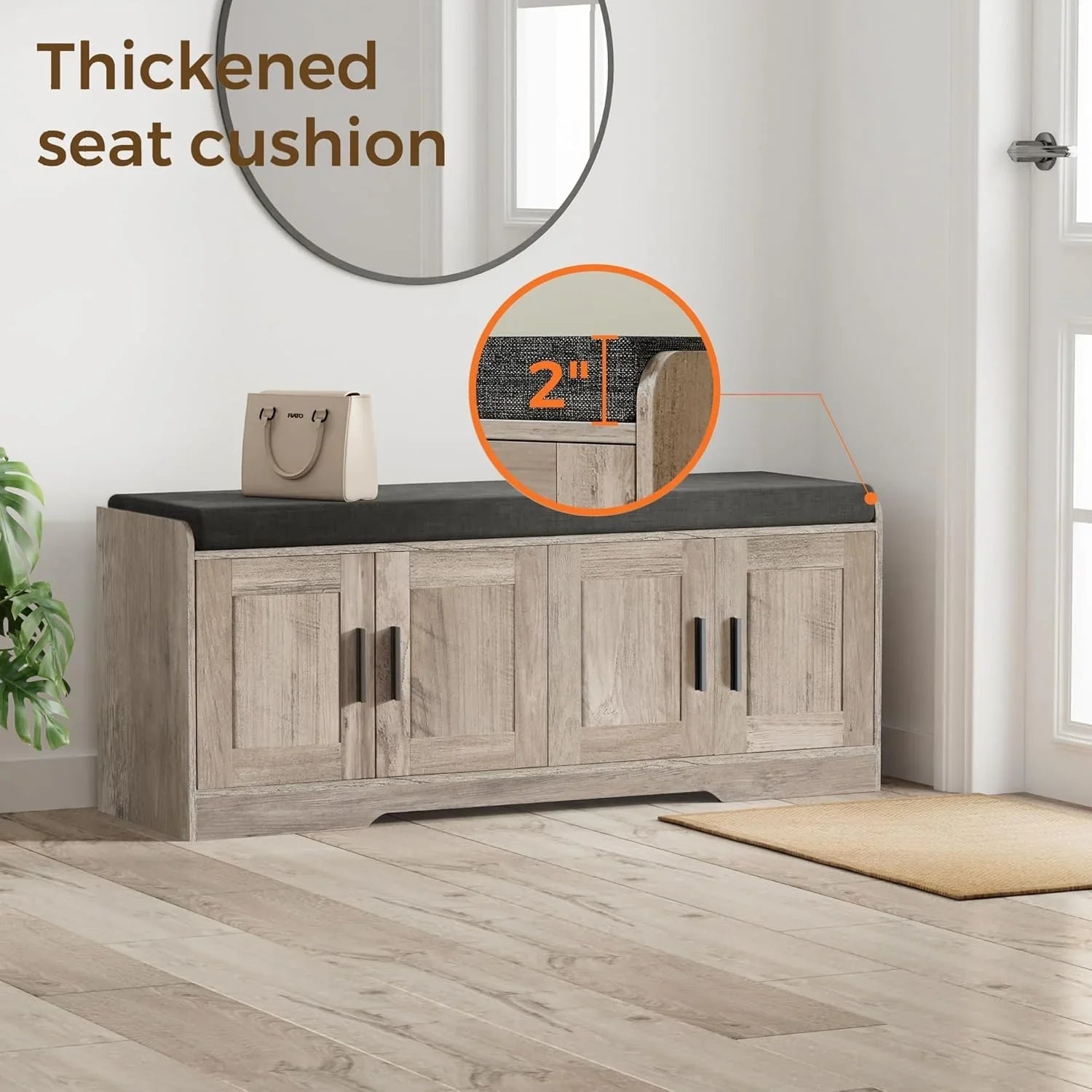 2-Tier Storage Bench Shoe Bench with Thickened Padded Seat Cushion Entryway Bench