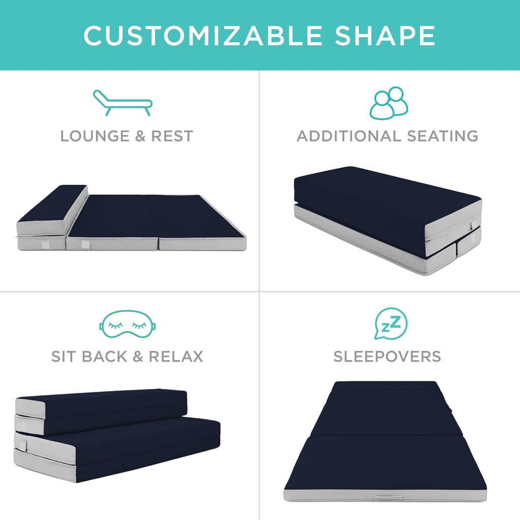 4in Portable Queen-Size Mattress, Tri-Fold Mattress for Camping, Guest, Toddler