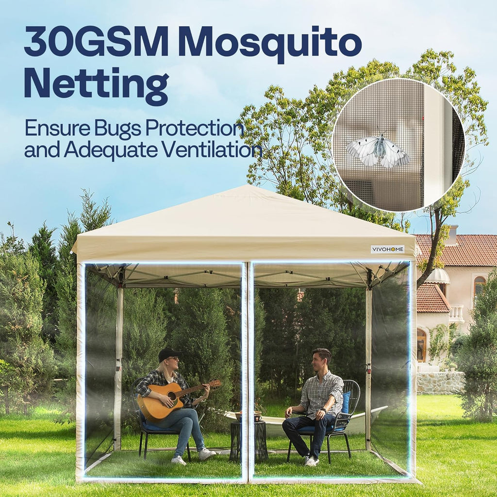10x10ft Easy Pop-Up Canopy Outdoor Screen Tent with Mosquito Netting 2 Zipper Doors Roller Bag