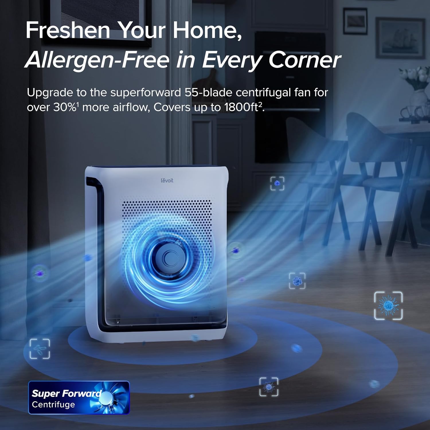 Air Purifiers for Home Large Room Up to 1800 Ft² in 1 Hr with Washable Pre-Filter, Air Quality Monitor, Smart WiFi, HEPA Sleep Mode for Allergies, Pet Hair in Bedroom, Vital 200S-P, White