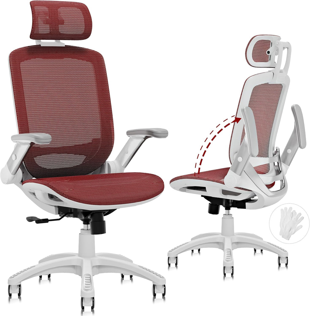 GABRYLLY Ergonomic Office Chair, High Back Home Desk Chair with Headrest, Flip-Up Arms, 90-120° Tilt Lock and Wide Cushion, Big and Tall Mesh Chairs for Man Woman, Black Task Chair