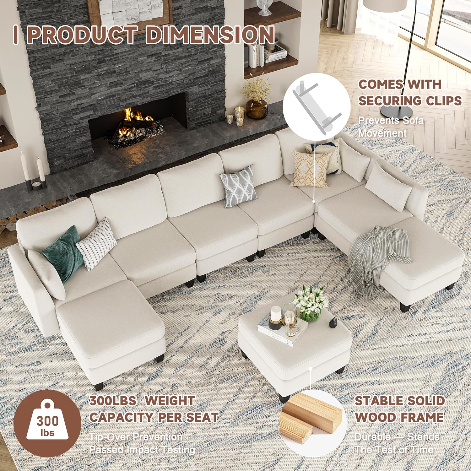 Modular Sectional Sofa, Convertible U Shaped Sofa Couch with High Density Memory Foam, 6 Seat Comfy Modular Sofa Couch for Living Room, Modern U Shaped Sectional Sofa, Dimgrey
