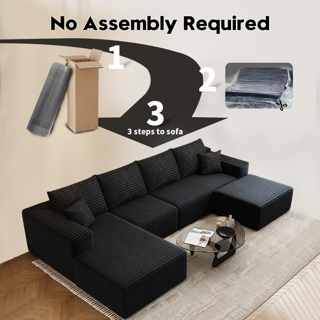 107.5" Cloud Modular Sectional Sofa Couch with L-Shape Chaise,Modern Minimalist Upholstered Couches for Living Room Bedroom,Deep Seat Corner Couch，No Assembly Required (Black,Left Facing Chaise)
