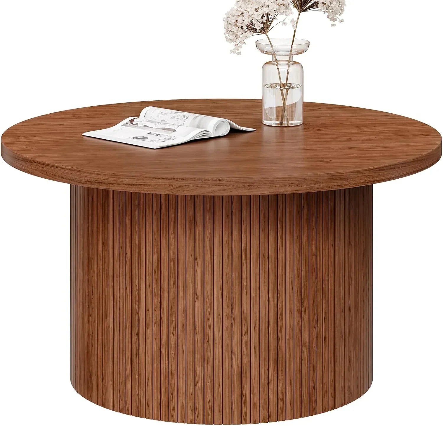 31.5 inch round coffee table living room roll-up coffee table mid-century modern wood coffee table
