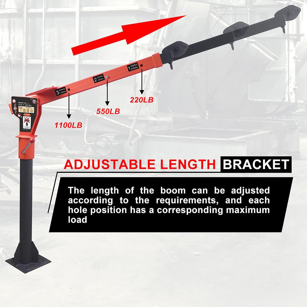 1100lb Folding Dismountable Household Hoist Truck Crane with Electric Hoist (110V) 880lb Pulling Force, Jib Cranes for Factory, Warehouse, Construction