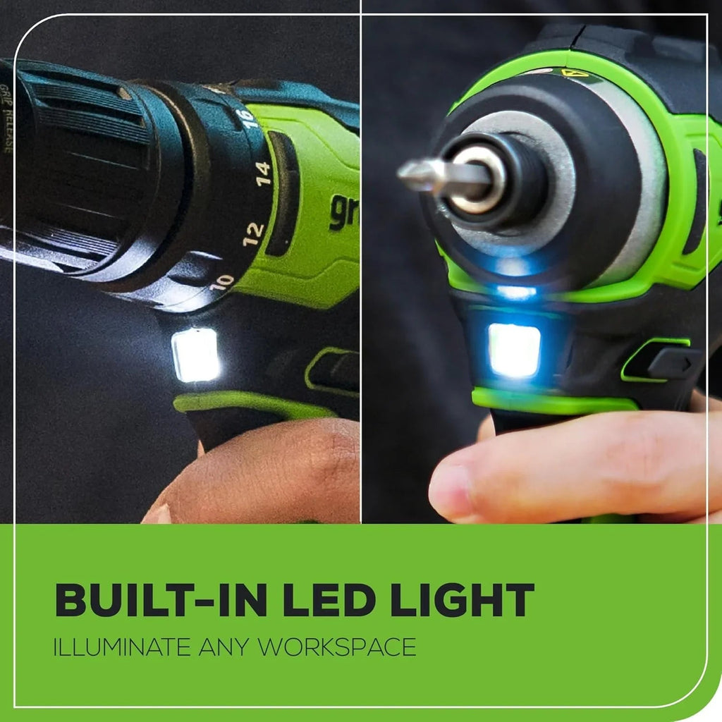 24V Brushless Cordless Drill Impact Driver Power Tool Combo Kit Included 1/2”Drill & 1/4”Hex
