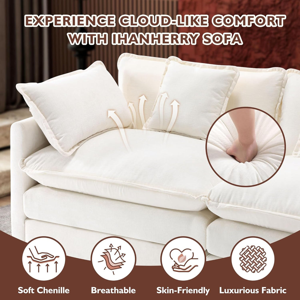 111.4 Inch L-Shaped Modern Sofa Modular Cloud Sofa Ottoman 4-Seater Chenille Deep Seat Sofa