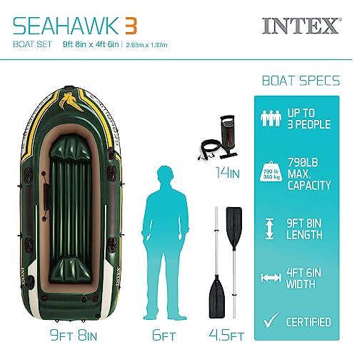 INTEX Seahawk 3 Inflatable Boat Set 790lb Weight Capacity