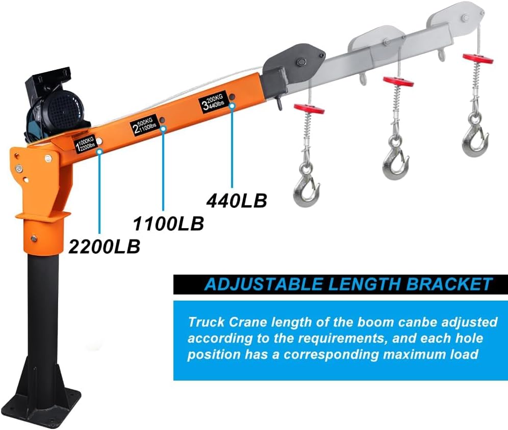 1100lb Folding Dismountable Household Hoist Truck Crane with Electric Hoist (110V) 880lb Pulling Force, Jib Cranes for Factory, Warehouse, Construction