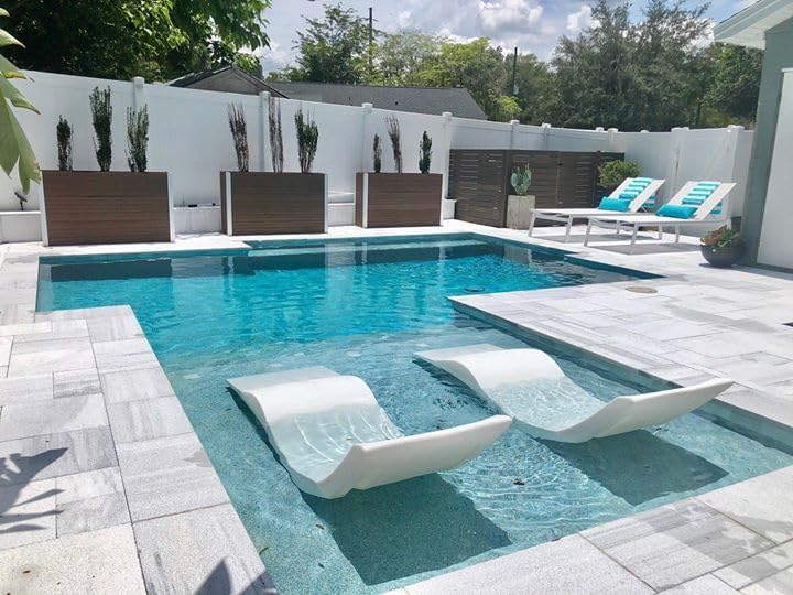 Classic White - in-Pool Chaise Lounger – Designed for Water Depths Up to 9" – Aqua Outdoors – Set of 2 – Compatible with All Pool Types - Poolside & Sun Deck Tanning