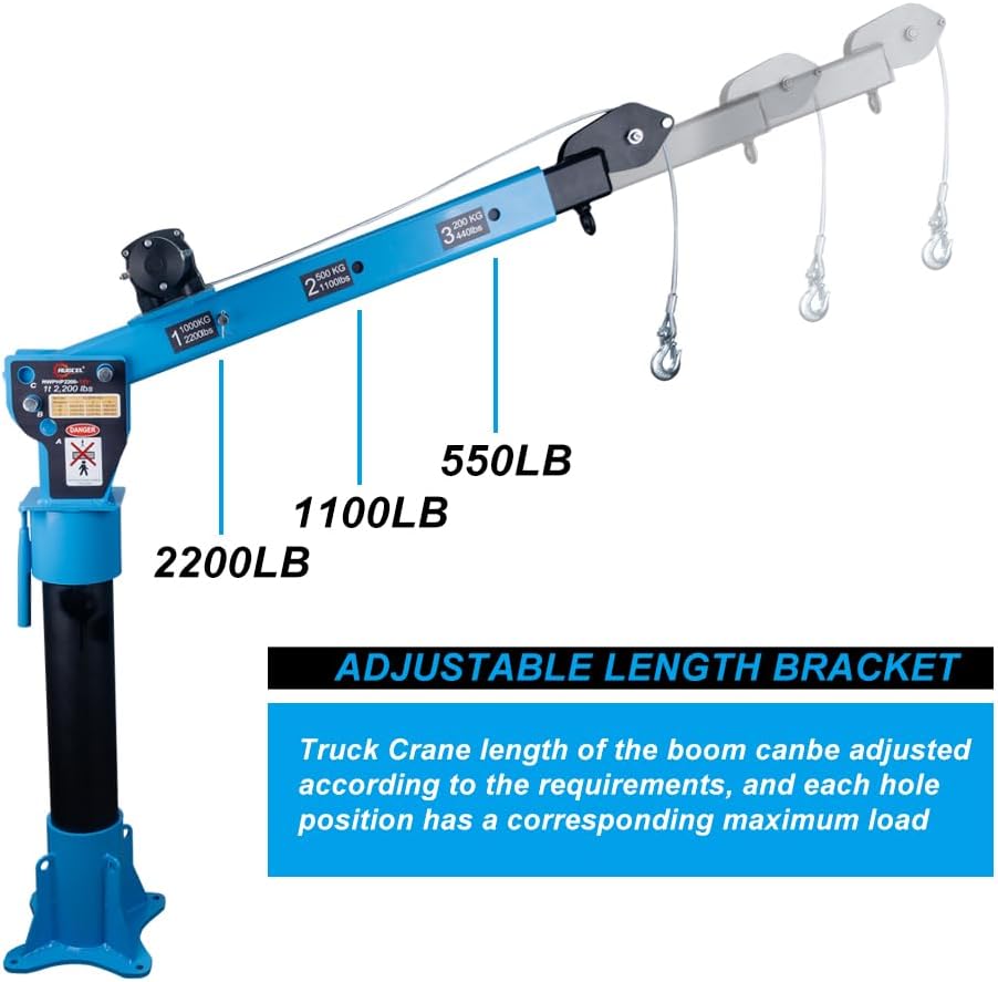 Pismire Winch Versatile 0.5T Folding Truck-Mounted Bed Crane Hoist Lift Pickup with Electric Winch 3500 lb 12V, Painted Steel 1100 lb Pickup 360掳 Swivel Base
