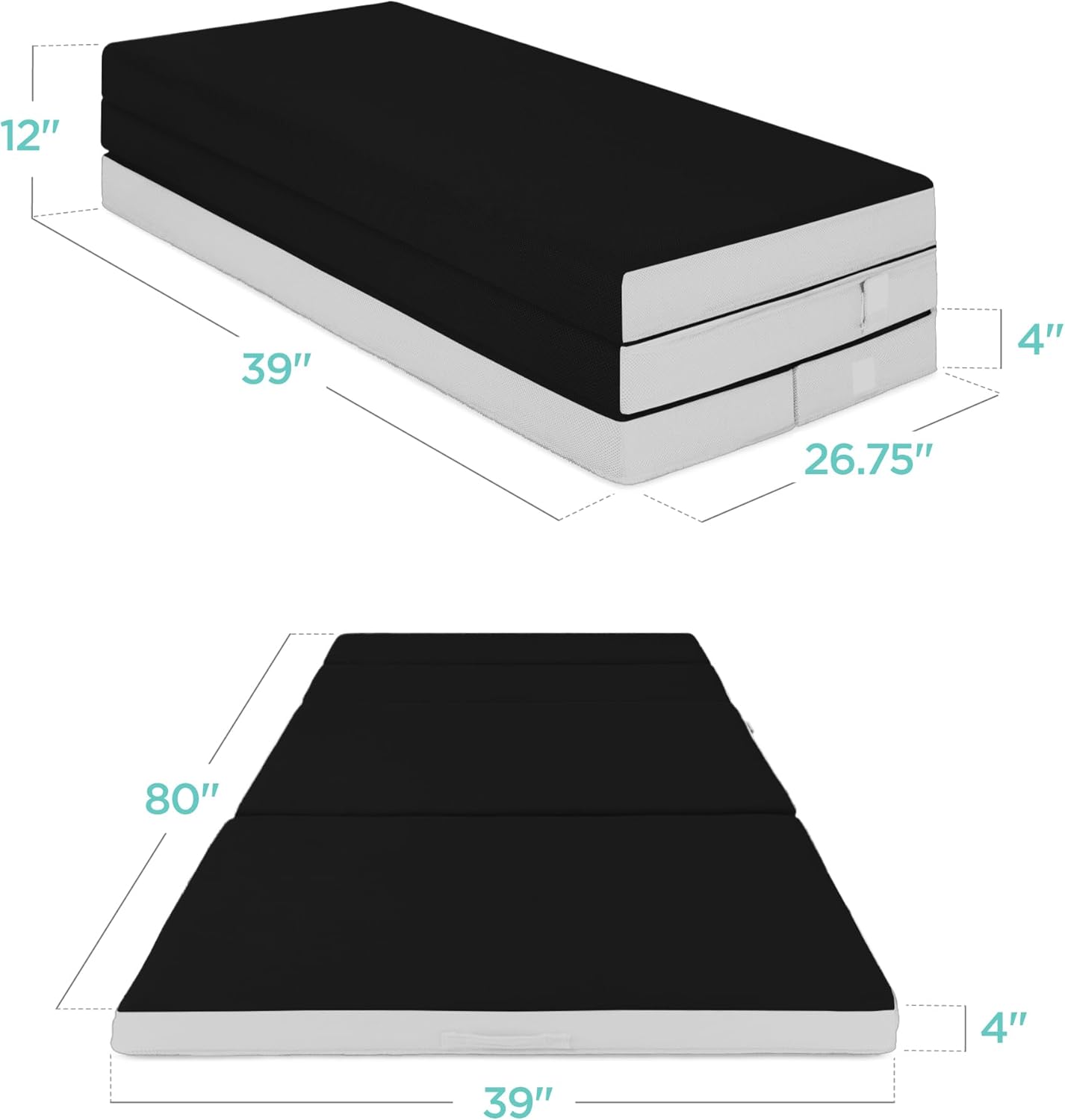 4in Portable Queen-Size Mattress, Tri-Fold Mattress for Camping, Guest, Toddler