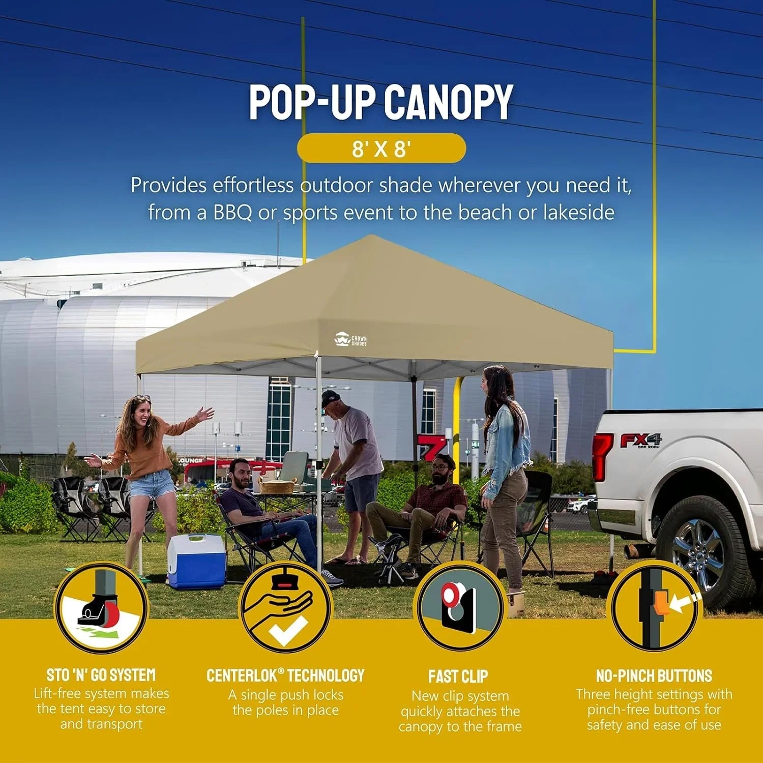10x10 Pop-Up Awning One-Click Installation Beach Tent Outdoor Sunshade Silver Coated Top