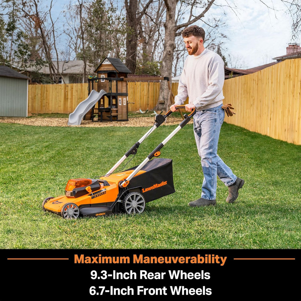 LawnMaster Cordless 13-Inch Lawn Mower 24V Max with 2X4.0Ah Battery and a Charger