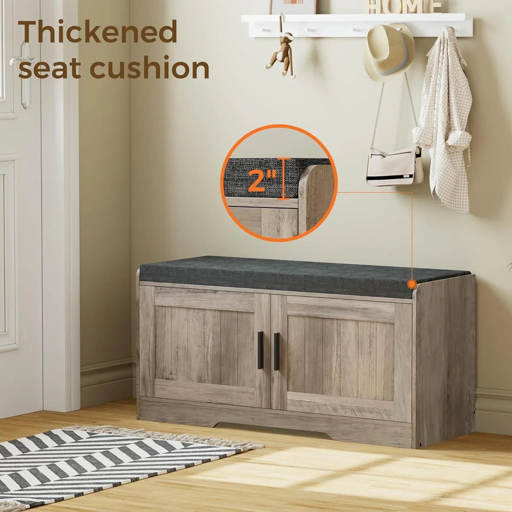 2-Tier Storage Bench Shoe Bench with Thickened Padded Seat Cushion Entryway Bench