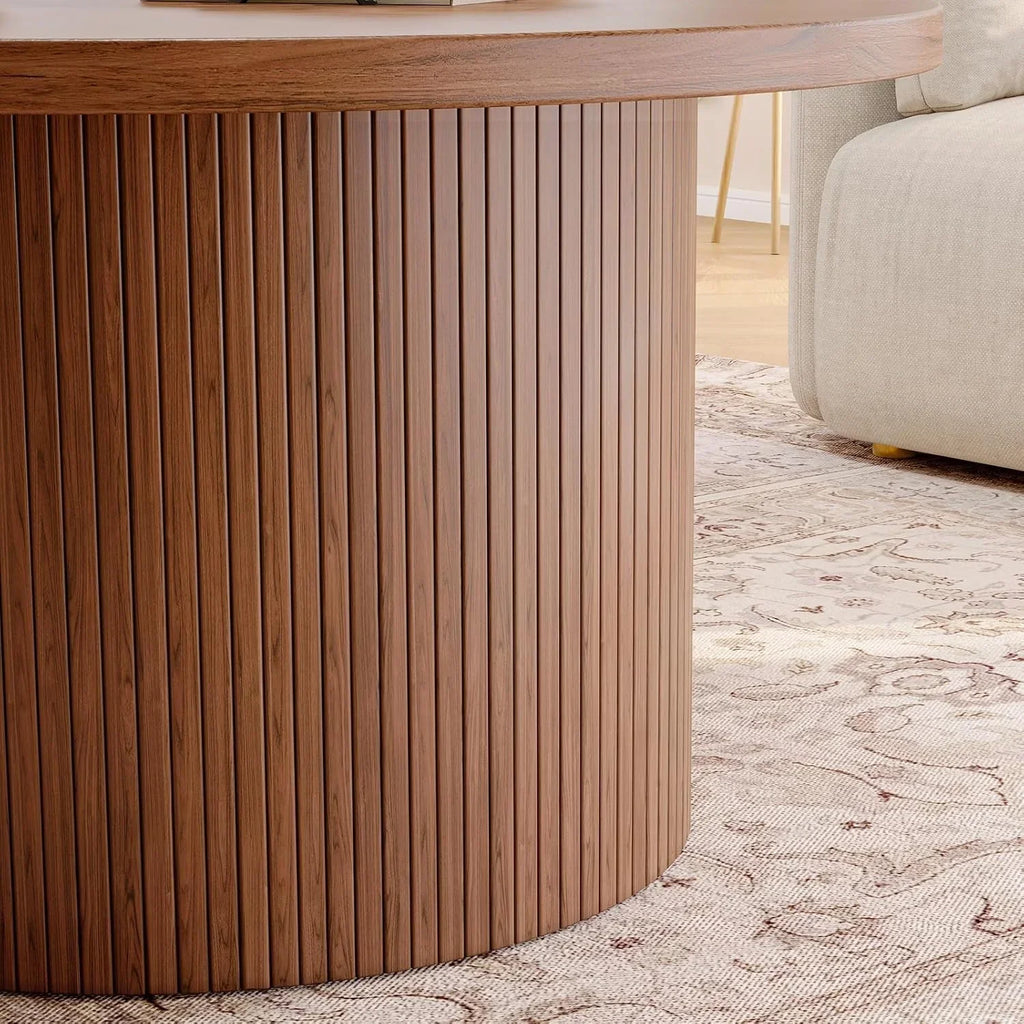 31.5 inch round coffee table living room roll-up coffee table mid-century modern wood coffee table